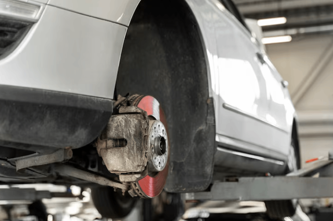 Car in a collision repair center.
