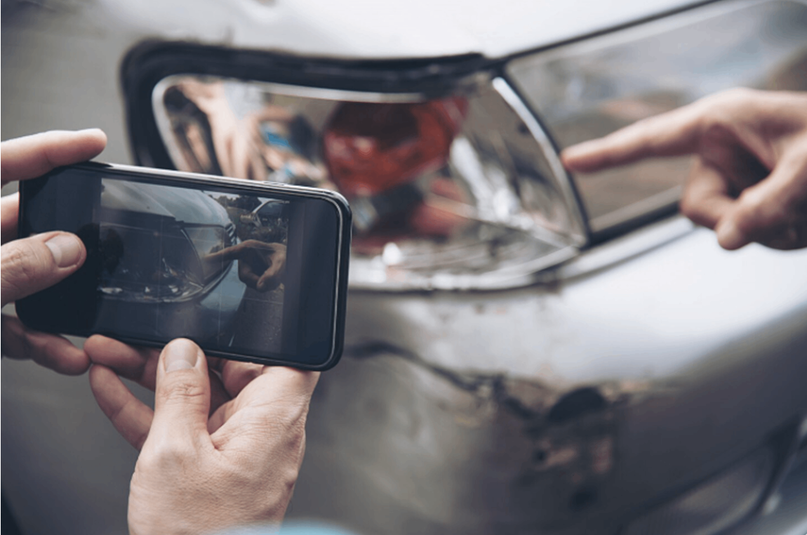 Documenting evidence after a car accident.